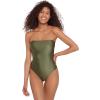image:imageSteve Madden Womens Bandeau One Piece Swimsuit with Removable StrapsShine Bright Olive