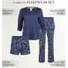 image:imageSteve Madden Womens Pajama 3 Piece Set Long Sleeve Shirt Pants Lounge ShortsDenim Blue  Ditsy Spot