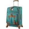 image:imageSteve Madden Designer Luggage Collection  Lightweight 24 Inch Expandable Softside Suitcase  Midsize Rolling 4Spinner Wheels Checked Bag Harlo BlackHarlo Teal Blue