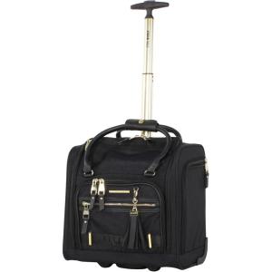 image:imageSteve Madden Designer 15 Inch Carry on Suitcase Small Weekender Overnight Business Travel Luggage Lightweight 2 Rolling Spinner Wheels Under Seat Bag for Women Shadow PurplePeekABoo Black