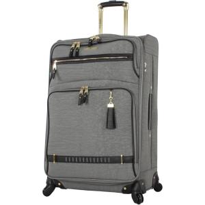 image:imageSteve Madden Designer Luggage  Checked Large 28 Inch Softside Suitcase  Expandable for Extra Packing Capacity  Lightweight Bag with Rolling Spinner Wheels Harlo GrayPeekABoo Grey