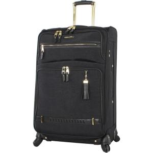 image:imageSteve Madden Designer Luggage  Checked Large 28 Inch Softside Suitcase  Expandable for Extra Packing Capacity  Lightweight Bag with Rolling Spinner Wheels Harlo GrayPeekABoo Black