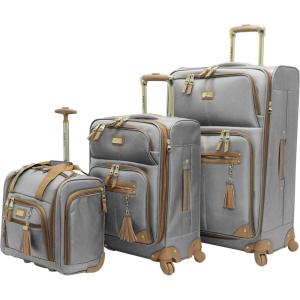 image:imageSteve Madden Designer Luggage Collection  3 Piece Softside Expandable Lightweight Spinner Suitcase Set  Travel Set Includes an Under Seat Bag 20Inch Carry on and 28Inch Checked Suitcase ShadowHarlo Gray