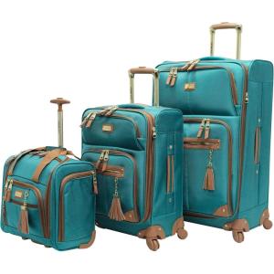 image:imageSteve Madden Designer Luggage Collection  3 Piece Softside Expandable Lightweight Spinner Suitcase Set  Travel Set Includes an Under Seat Bag 20Inch Carry on and 28Inch Checked Suitcase ShadowHarlo Teal Blue