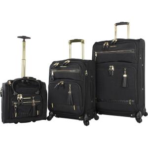 image:imageSteve Madden Designer Luggage Collection  3 Piece Softside Expandable Lightweight Spinner Suitcase Set  Travel Set Includes an Under Seat Bag 20Inch Carry on and 28Inch Checked Suitcase ShadowPeekaboo Black