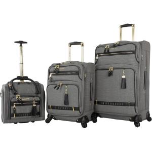 image:imageSteve Madden Designer Luggage Collection  3 Piece Softside Expandable Lightweight Spinner Suitcase Set  Travel Set Includes an Under Seat Bag 20Inch Carry on and 28Inch Checked Suitcase ShadowPeekaboo Grey