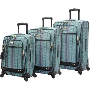 image:imageSteve Madden Designer Luggage Collection  3 Piece Softside Expandable Lightweight Spinner Suitcase Set  Travel Set includes 20 Inch Carry on 24 Inch amp 28Inch Checked Suitcases PrintTeal