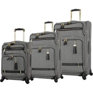 image:imageSteve Madden Designer Luggage Collection  3 Piece Softside Expandable Lightweight Spinner Suitcase Set  Travel Set includes 20 Inch Carry on 24 Inch amp 28Inch Checked Suitcases Black GreyPEEKABOO Grey