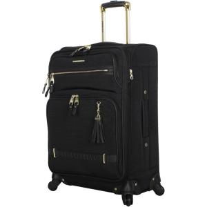 image:imageSteve Madden Designer Luggage Collection  Lightweight 24 Inch Expandable Softside Suitcase  Midsize Rolling 4Spinner Wheels Checked Bag Black 24in
