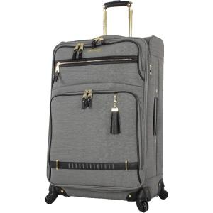 image:imageSteve Madden Designer Luggage Collection  Lightweight 24 Inch Expandable Softside Suitcase  Midsize Rolling 4Spinner Wheels Checked Bag Harlo BlackPeek A Boo Gray
