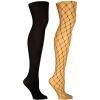 image:imageSteve Madden Womens 2pk Large Fishnet and Solid Opaque Tight Sm42401Black