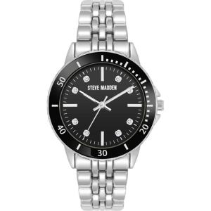 image:imageSteve Madden Womens Genuine Crystal Accented Bracelet WatchBlackSilver