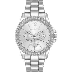 image:imageSteve Madden Womens Genuine Crystal Accented Bracelet WatchSilver