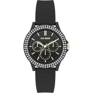 image:imageSteve Madden Womens Genuine Crystal Accented Silicone Strap WatchBlack