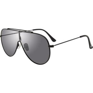 image:imageSteve Madden womens Female Sunglasses Style Maxwell Shield SunglassesShiny BlackSolid SmokeSilver Logo Mirrored
