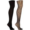 image:imageSteve Madden womens 2pk Leopard Open Work and Solidopaque Tight Sm42402