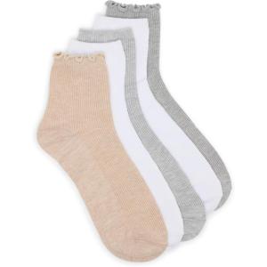image:imageSteve Madden Womens 5pk Lettuce Edge Rib AnkletOatmeal