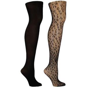 image:imageSteve Madden womens 2pk Leopard Open Work and Solidopaque Tight Sm42402