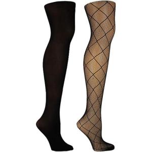 image:imageSteve Madden womens 2pk Leopard Open Work and Solidopaque Tight Sm42402Tights
