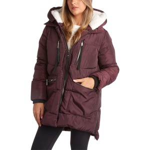 image:imageSteve Madden Womens Winter Coats  Midlength Parka Jackets for Women Insulated Quilted Puffer Jacket Womens Faux Sherpa HoodMerlot