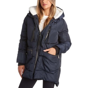 image:imageSteve Madden Womens Winter Coats  Midlength Parka Jackets for Women Insulated Quilted Puffer Jacket Womens Faux Sherpa HoodNavy